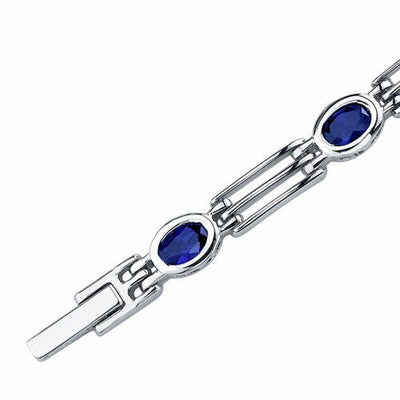 Blue Sapphire Bracelet Sterling Silver Oval Shape 3.75 Carats SB3596
