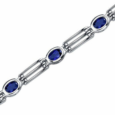 Blue Sapphire Bracelet Sterling Silver Oval Shape 3.75 Carats SB3596