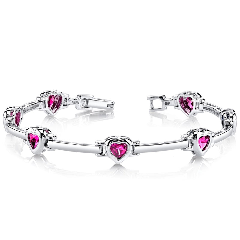 Ruby Bracelet Sterling Silver Heart Shape 3.75 Carats