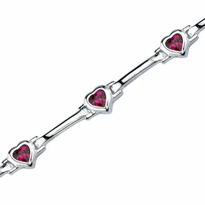 Ruby Bracelet Sterling Silver Heart Shape 3.75 Carats
