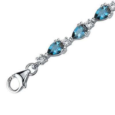 London Blue Topaz Bracelet Sterling Silver Pear Cut 6.75 Carats