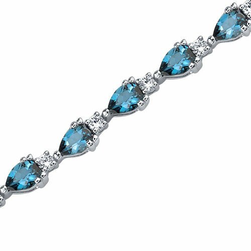 London Blue Topaz Bracelet Sterling Silver Pear Cut 6.75 Carats