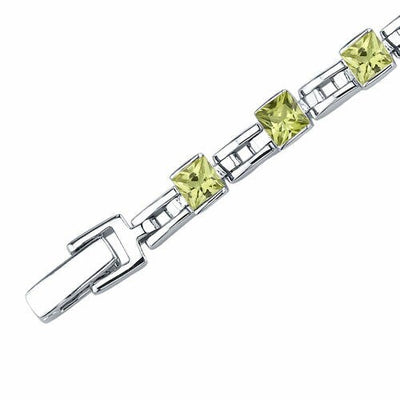 Peridot Bracelet Sterling Silver Princess Shape 5.5 Carats