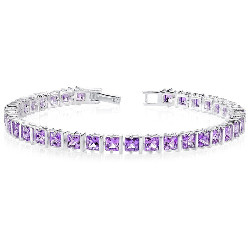 Amethyst Tennis Bracelet Sterling Silver Princess Shape 10 Carats