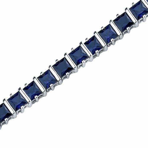 Blue Sapphire Bracelet Sterling Silver Princess Shape 14 Carats