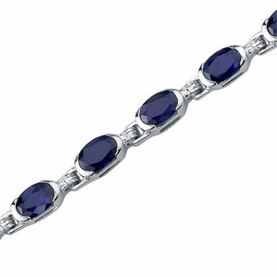 Blue Sapphire Tennis Bracelet Sterling Silver Oval Shape 7.75 Carats