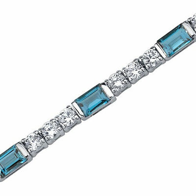 London Blue Topaz Bracelet Sterling Silver Baguette Shape 4.25 Carats