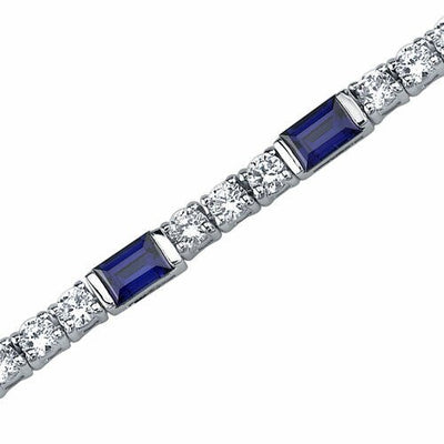 Blue Sapphire Bracelet Sterling Silver Baguette Cut 4.25 Carats