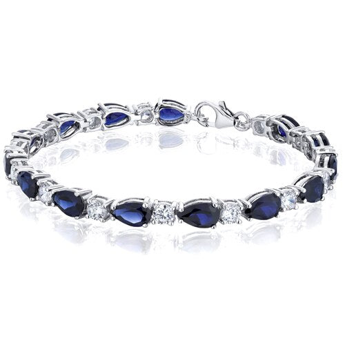 Blue Sapphire Teardrop Tennis Bracelet Sterling Silver Pear Shape 13 Carats
