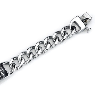 Rugged ID Stainless Steel Cross and Snake Curb Chain Bracelet