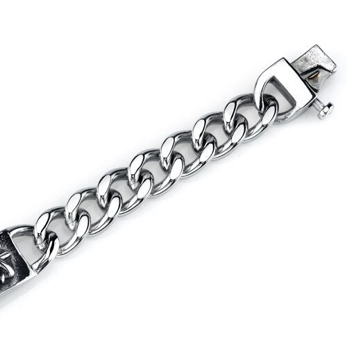 Rugged ID Stainless Steel Cross and Snake Curb Chain Bracelet