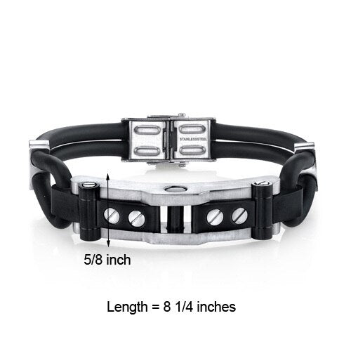 Industrial Design Stainless Steel and Black Silicon Bracelet
