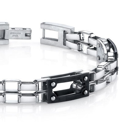Mens Intricate Double Chain Design Stainless Steel Bracelet