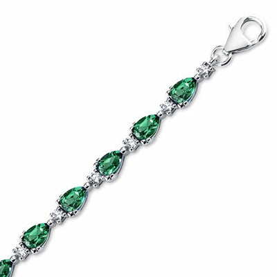 Emerald Teardrop Tennis Bracelet Sterling Silver Pear Shape 7 Carats