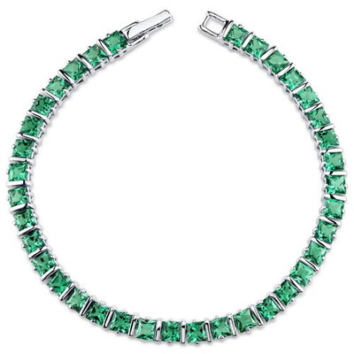 Emerald Tennis Bracelet Sterling Silver Princess Shape 13 Carats