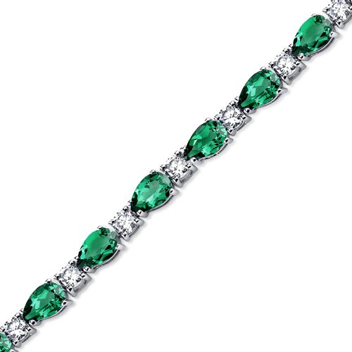 Emerald  Teardrop Tennis Bracelet Sterling Silver Pear Shape 13 Carats