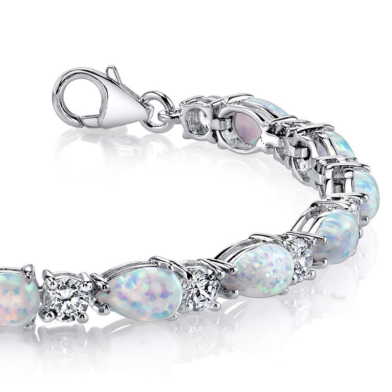 Opal Teardrop Tennis Bracelet Sterling Silver Pear Shape 10 Carats