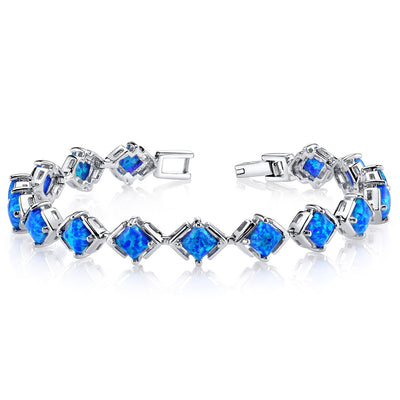Blue Opal Tennis Bracelet Sterling Silver Princess Cut 5.50 Carats