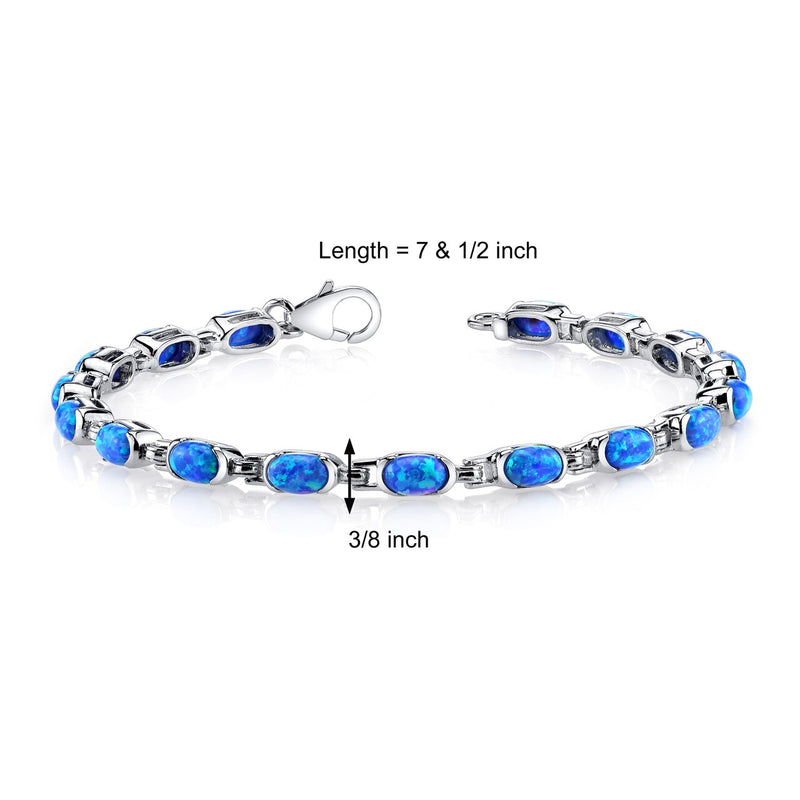 Blue Opal Tennis Bracelet Sterling Silver Oval Cut 4.75 Carats