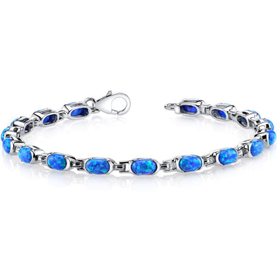 Blue Opal Tennis Bracelet Sterling Silver Oval Cut 4.75 Carats