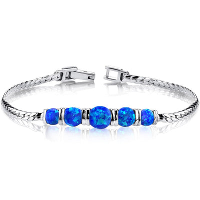 Blue Opal 5 Stone Bracelet Sterling Silver 2.75 Carats