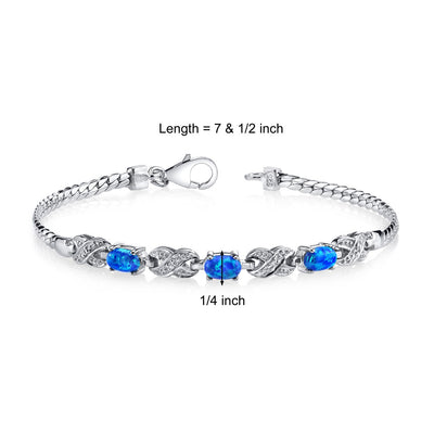 Blue Opal Eternity Bracelet Sterling Silver 3 Stone