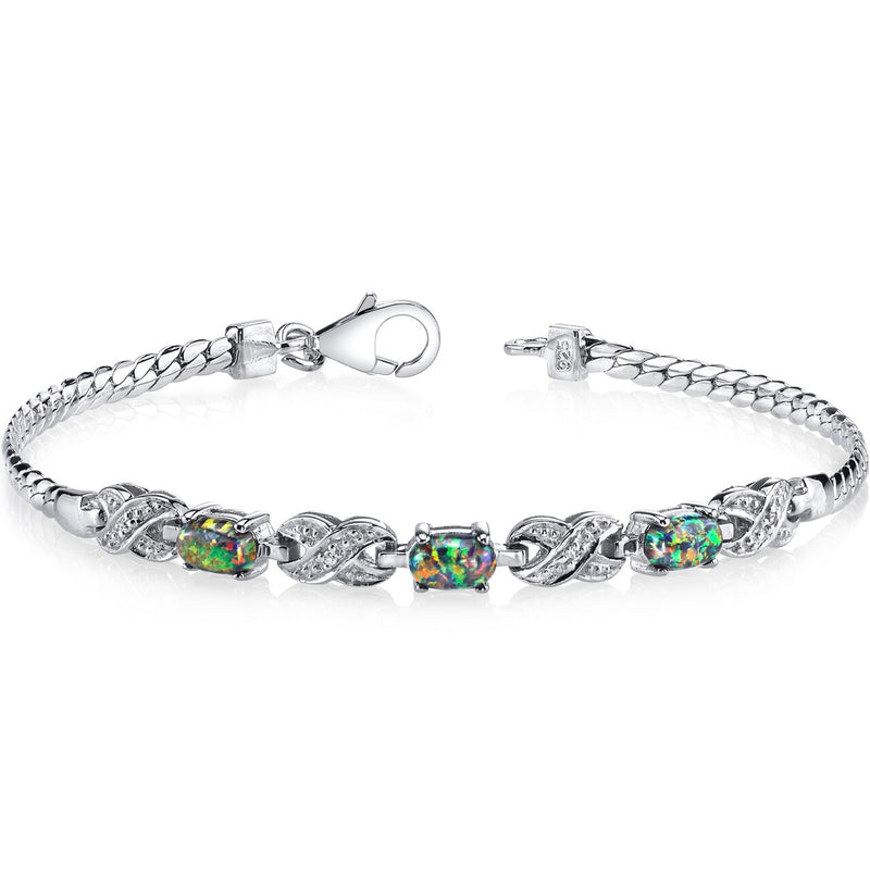 Black Opal Eternity Bracelet Sterling Silver 3 Stone