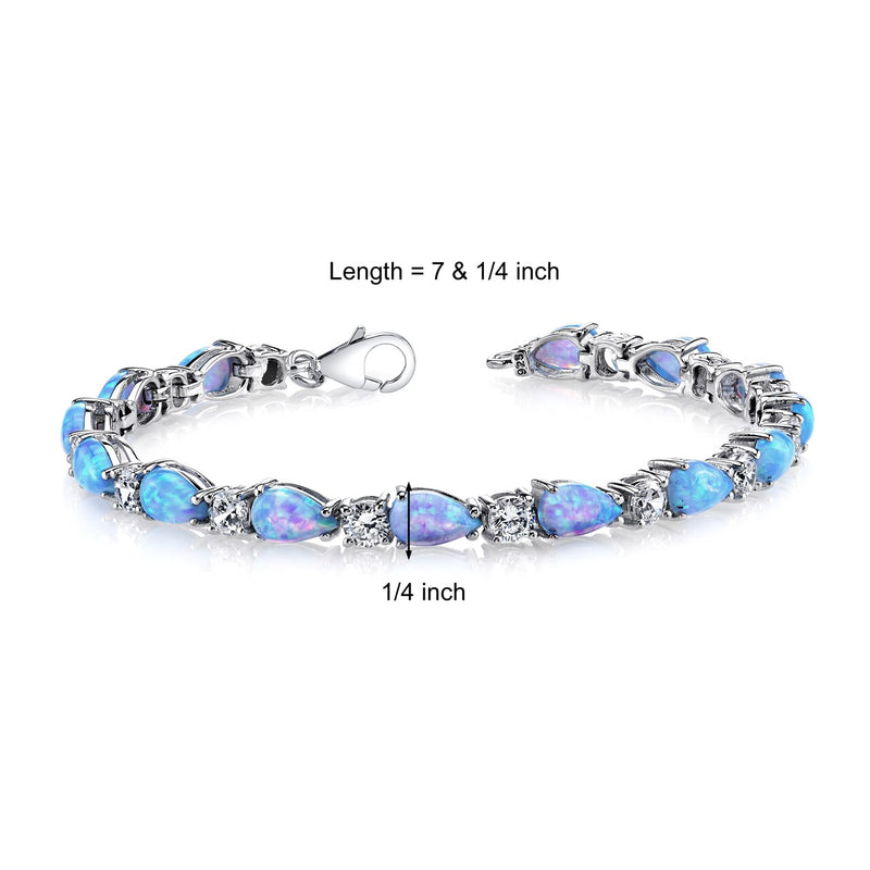 Created Blue Opal Teardrop Tennis Bracelet Sterling Silver 7 Carats
