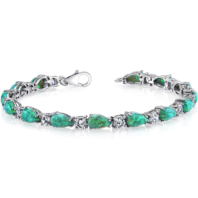 Green Fire Opal Teardrop Tennis Bracelet Sterling Silver 7 Carats