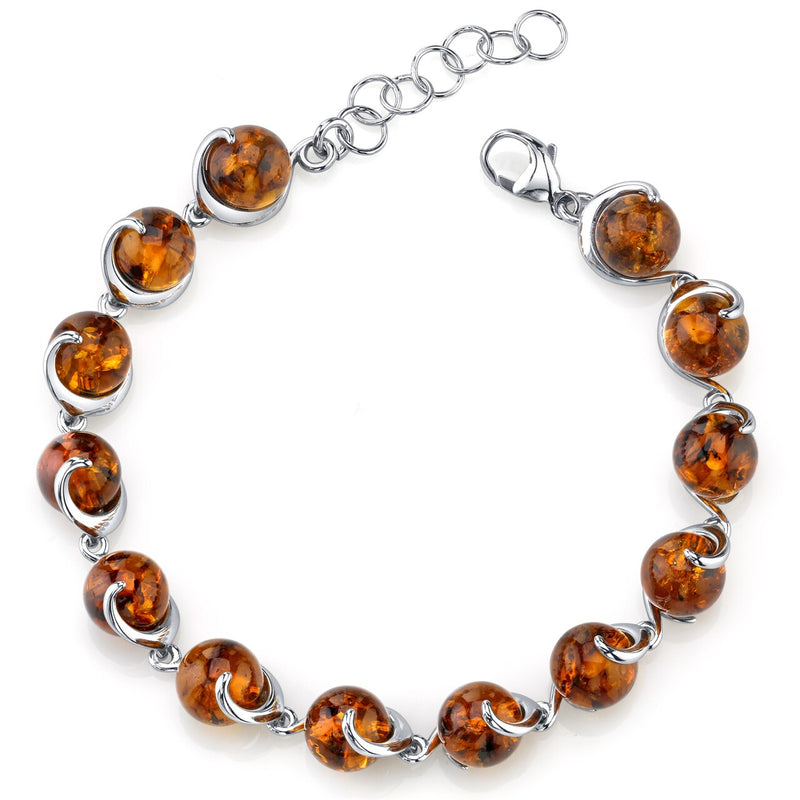 Baltic Amber Spiral Bracelet Sterling Silver Cognac Color Sphere Shape