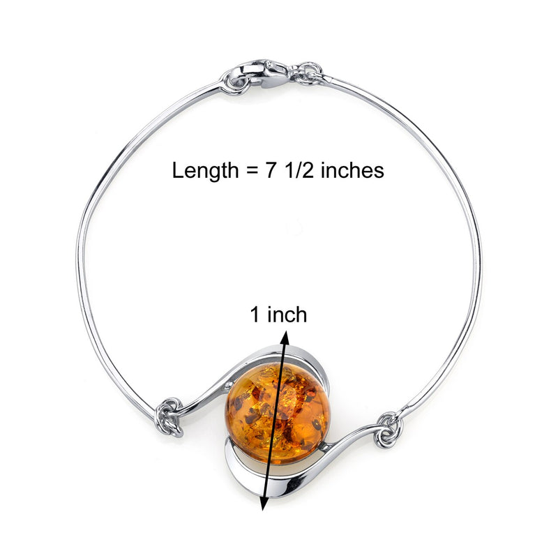 Baltic Amber Solitaire Bangle Bracelet Sterling Silver Cognac