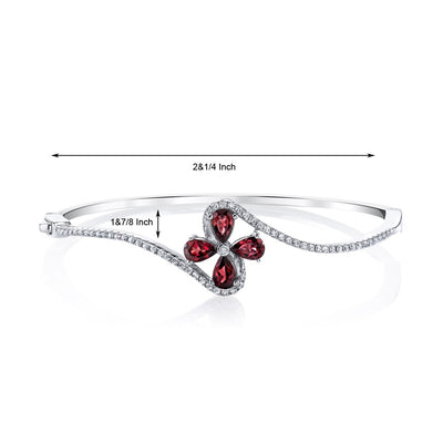 Garnet Petal Bangle Bracelet Sterling Silver Tear Drop 2 Carats