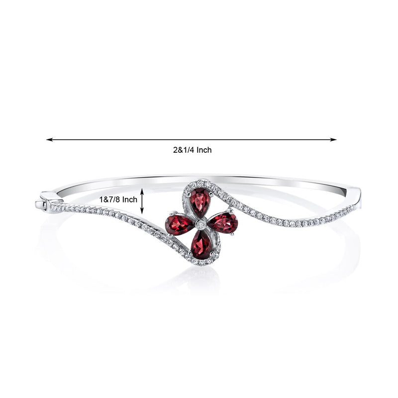 Garnet Petal Bangle Bracelet Sterling Silver Tear Drop 2 Carats