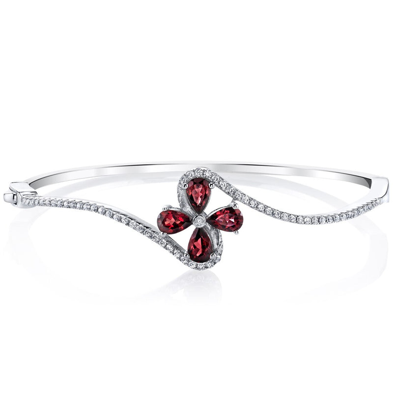 Garnet Petal Bangle Bracelet Sterling Silver Tear Drop 2 Carats