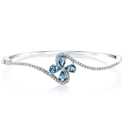 London Blue Topaz Daisy Bangle Bracelet Sterling Silver Pear Shape 2 Carats