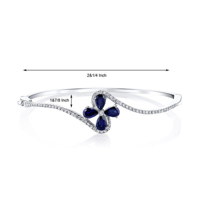 Created Blue Sapphire Daisy Bangle Bracelet Sterling Silver Pear Shape 2 Carats