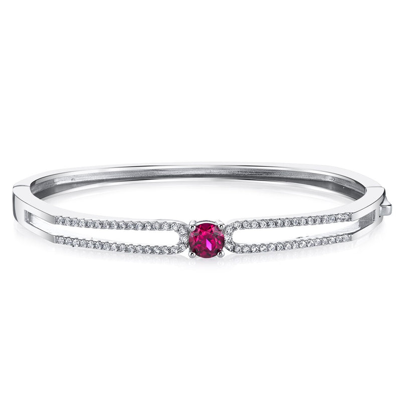 Created Ruby Solaris Bangle Bracelet Sterling Silver 1.25 Carats