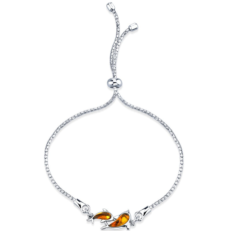 Baltic Amber Dolphin Sterling Silver Adjustable Friendship Bracelet