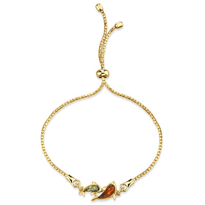 Baltic Amber Dolphin Gold-Tone Sterling Silver Bolo Adjustable Bracelet
