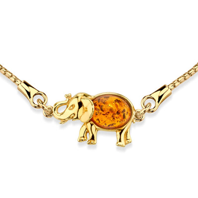Baltic Amber Gold-Tone Sterling Silver Elephant Bolo Adjustable Bracelet
