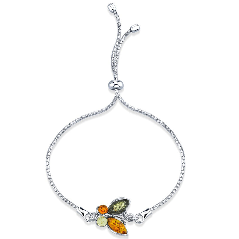 Baltic Amber Butterfly Sterling Silver Bolo Adjustable Bracelet