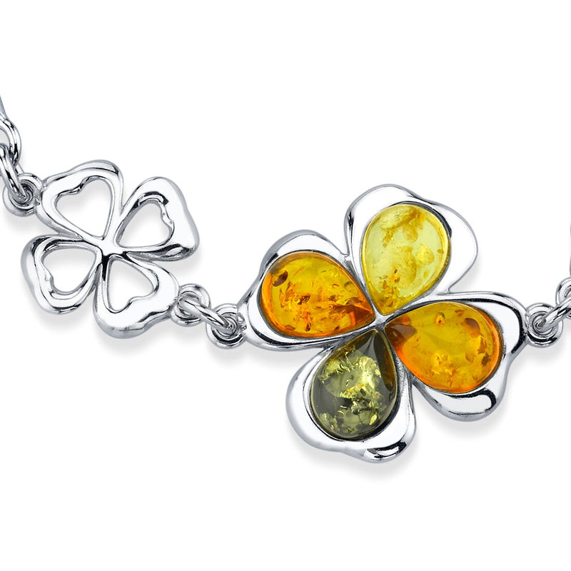 Baltic Amber Shamrock Sterling Silver Adjustable Friendship Bracelet