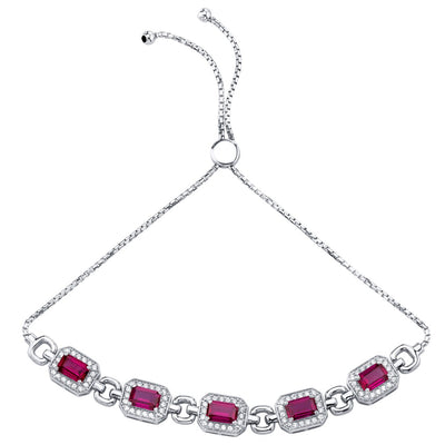 Sterling Silver Created Ruby Adjustable Friendship Bracelet 3.75 Carats Total