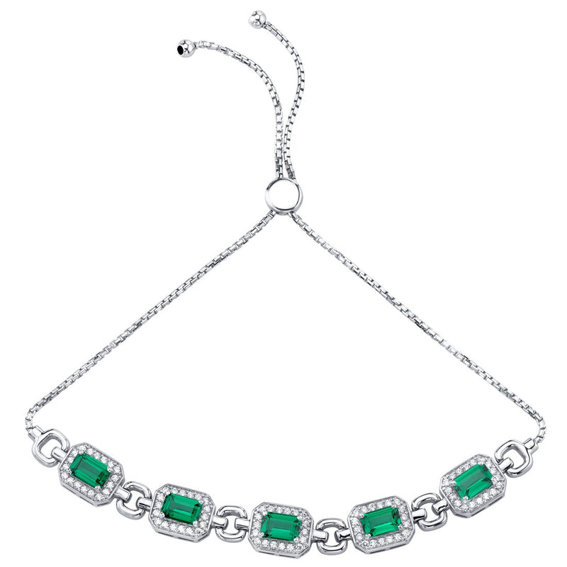 Emerald Adjustable Friendship Bracelet Sterling Silver 3 Carats Emerald Cut
