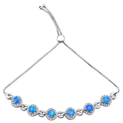 Sterling Silver Created Blue Opal Equate Adjustable Bracelet 2.50 Carats Total