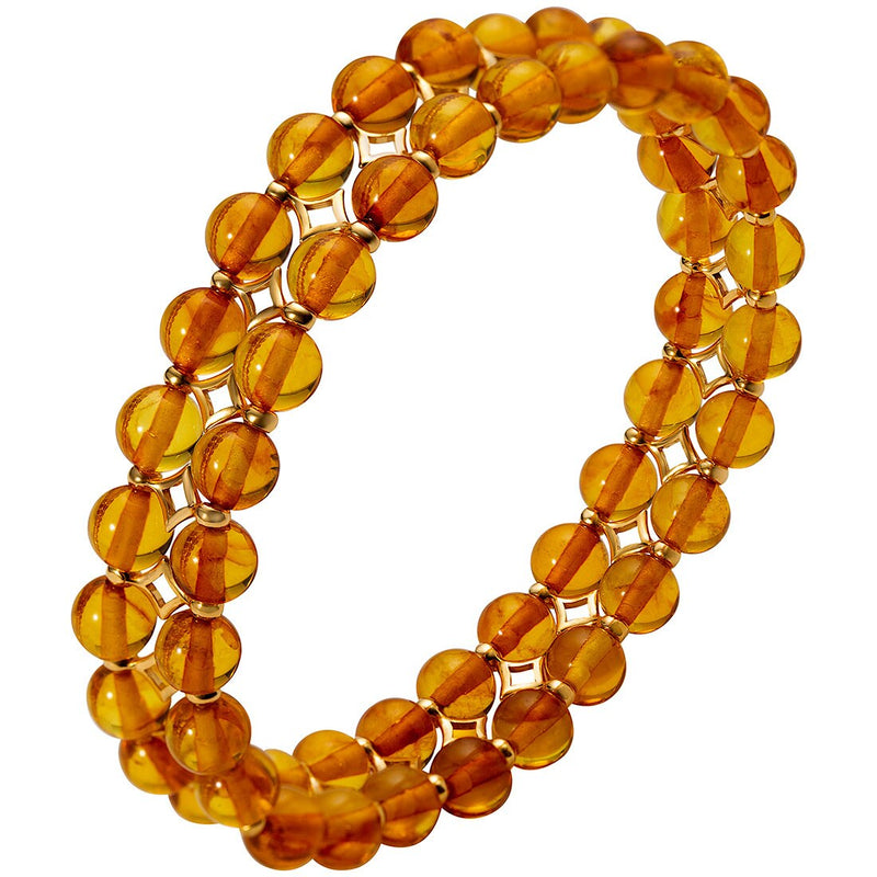 Genuine Baltic Amber Tennis Stretch Bracelet Double Row Cognac Color Sb4506 alternate view and angle