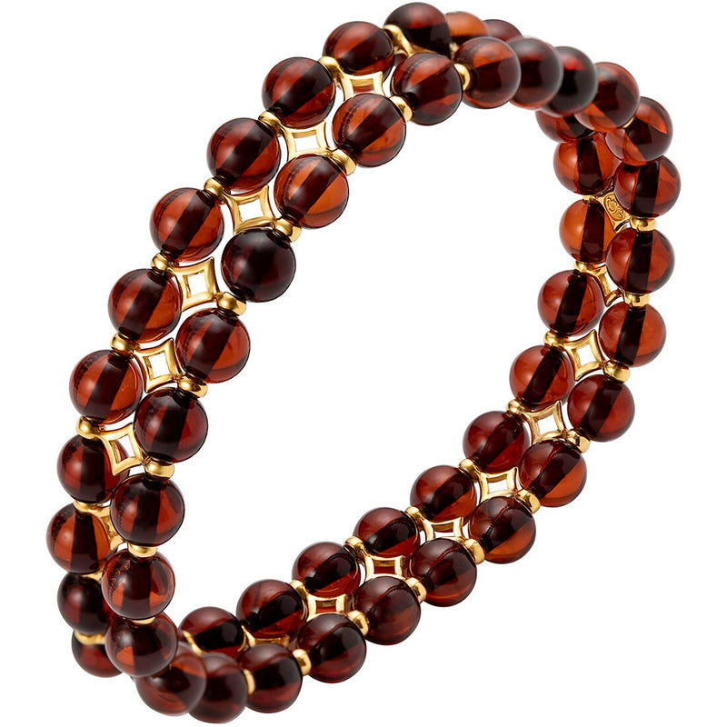 Genuine Baltic Amber Tennis Stretch Bracelet Double Row Dark Cherry Color Sb4508 alternate view and angle