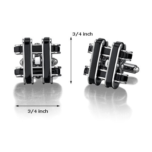 Stainless Steel Cufflinks with Black Resin Inlay Style