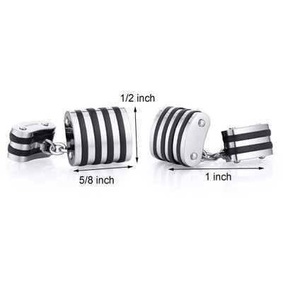 Unique Black Stripe Polished Titanium Chain Style Cufflinks