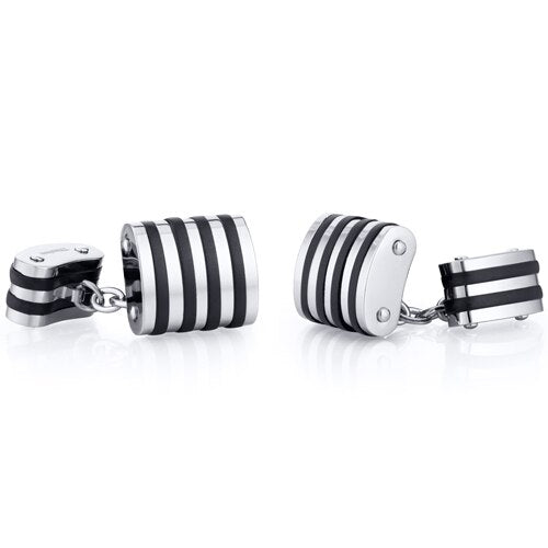 Unique Black Stripe Polished Titanium Chain Style Cufflinks